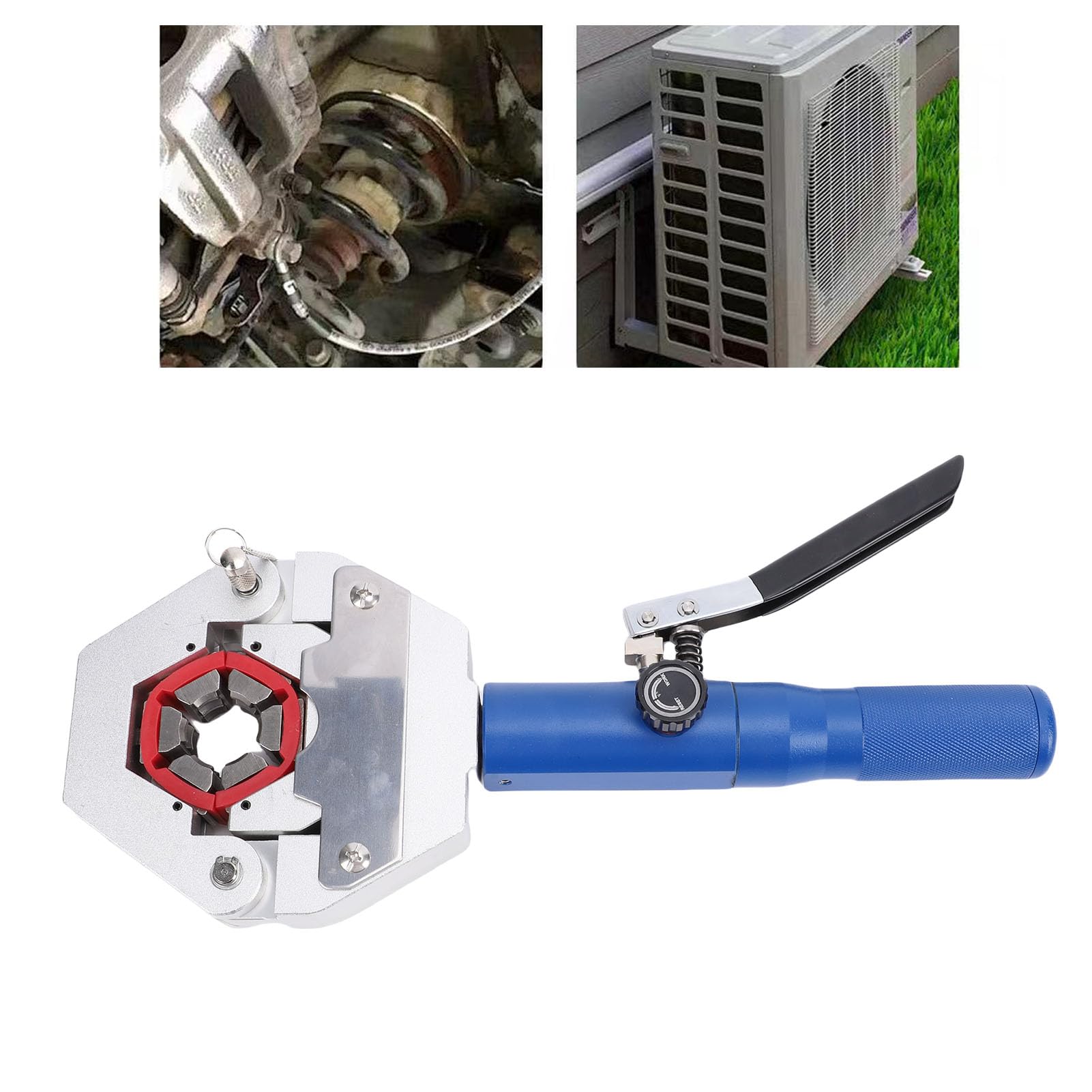 FTVOGUE Hydrauliczna Zaciskarka do Węży Prądu Przemiennego, Ręczna Zaciskarka z 6 Matrycami do Naprawy Klimatyzacji Węży Prądu Przemiennego, Ratownictwa Zewnętrznego, Napraw Drogowych