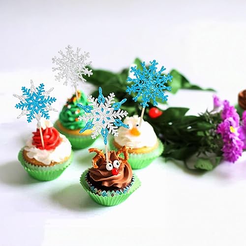 Miniatura 5 de Gyufise 24 adornos de copo de nieve para cupcakes de doble capa, selecciones de cupcakes congelados, decoraciones de pasteles de invierno para