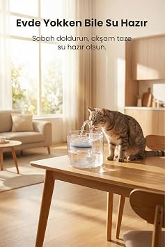 Sessiz Otomatik Kedi Köpek Su Çeşmesi – 2L Filtreli Şeffaf Tasarım
