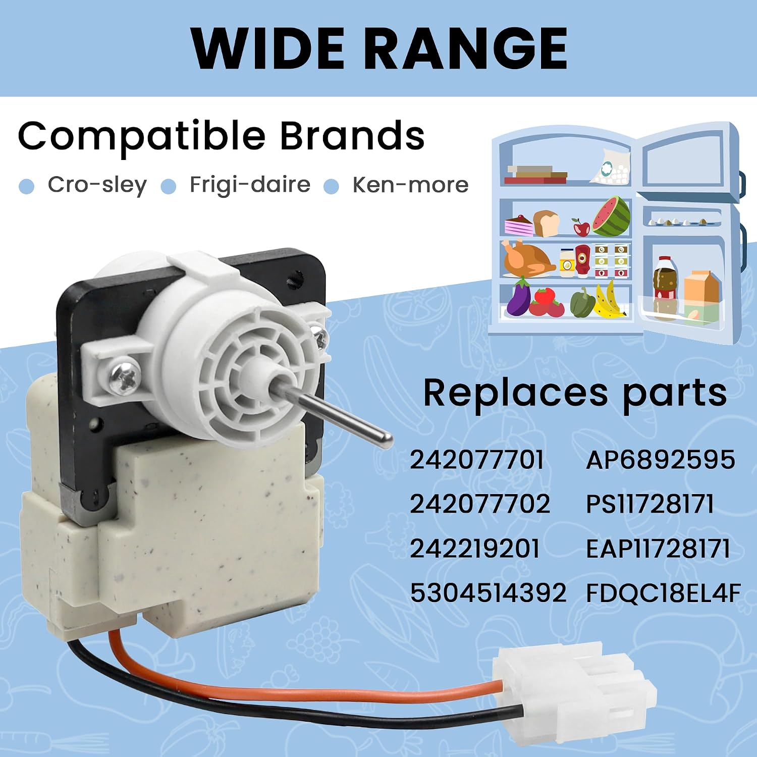 AMI PARTS 242077702 242077705 Evaporator Fan Motor Fit for Frigi.daire Ken.More CROS.Ley Replaces FDQC18EL4F 242077701 5304514392 A03788604 Blower Motor