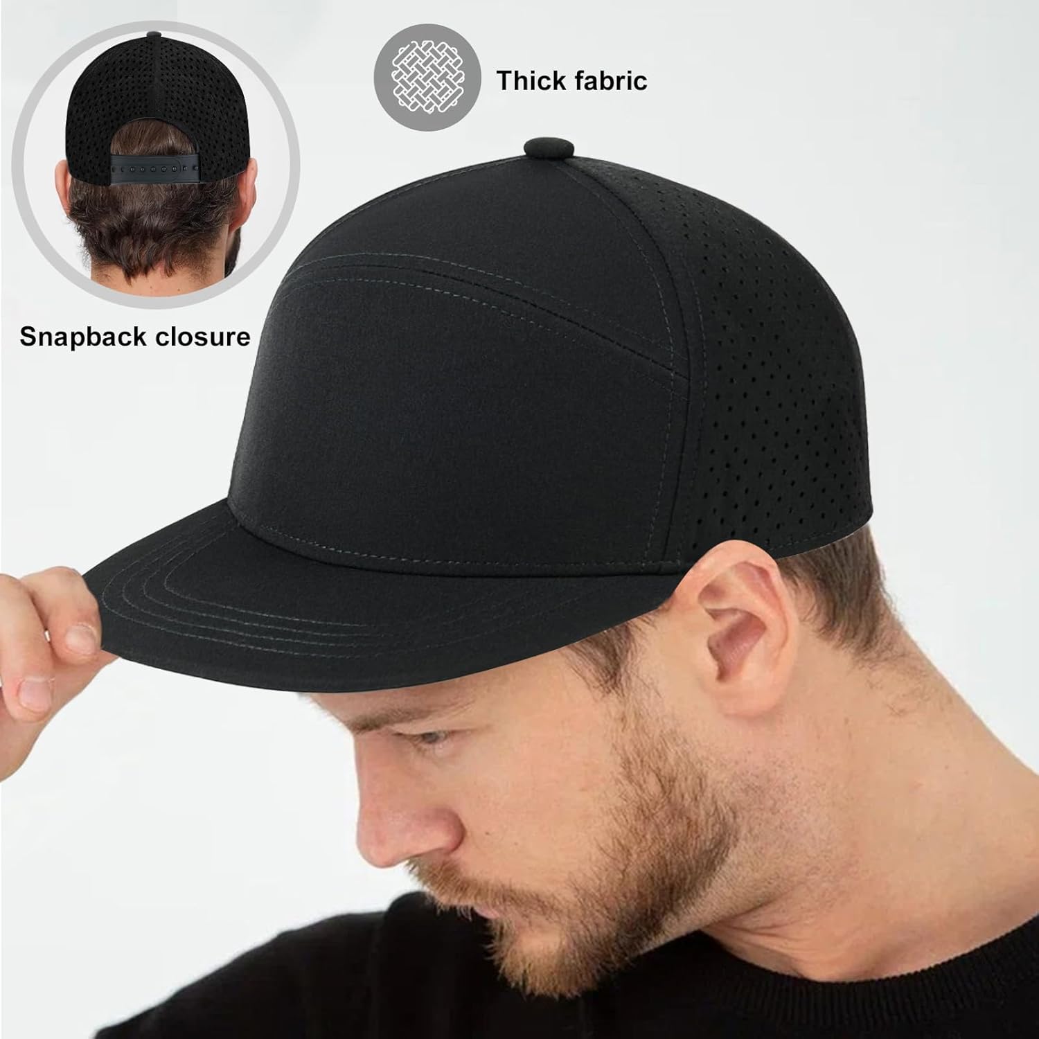 XXL Flat Brim 5 Panel Hats for Men Performance Snapback Hats Quick Dry Laser Perforated Trucker Hat for Big Head - Image 5