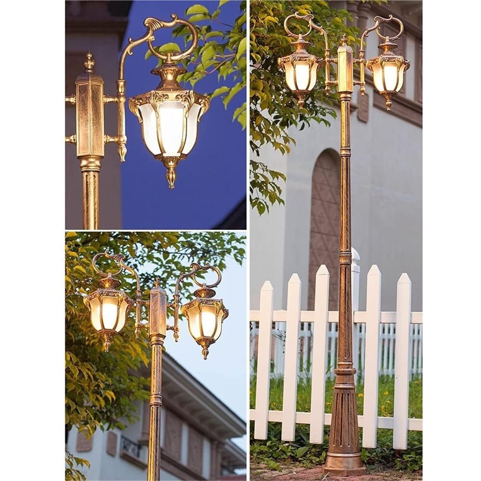 Lampy Solarne Na Słupku, Zewnętrzne Lampy Na Słupku, 2-Lampowe Lampy Zewnętrzne, Rustykalne, Brązowe, Wodoodporne, Zewnętrzne Lampy Na Werandę, Oświetlenie Ogrodowe,One Color-Height: 2.1M