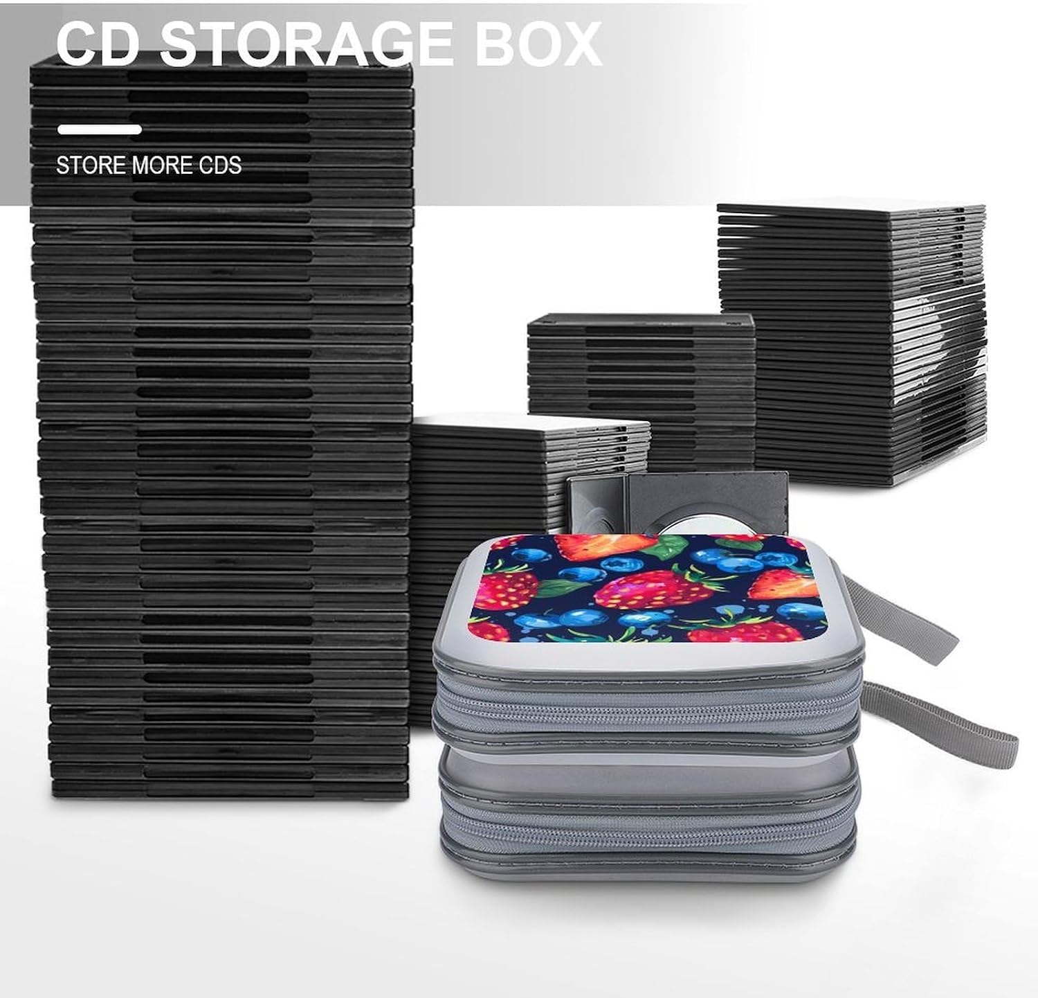 Hand Drawn Strawberry Blueberry CD Case DVD Storage Holder Binder 40 Capacity
