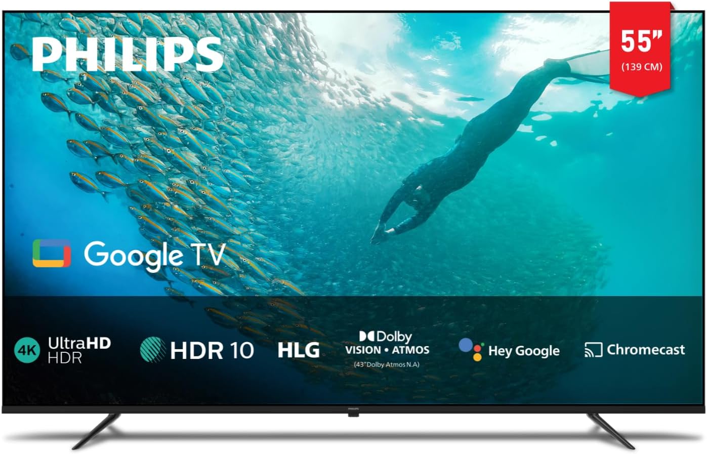 Philips 55 inch 4k Smart Google tv 7100 series 55PUT7129/56, Dolby Vision + HDR 10 Support, Google Voice Asistant, Youtube, Netflix,Shahid, 2024 model with 1 year warranty