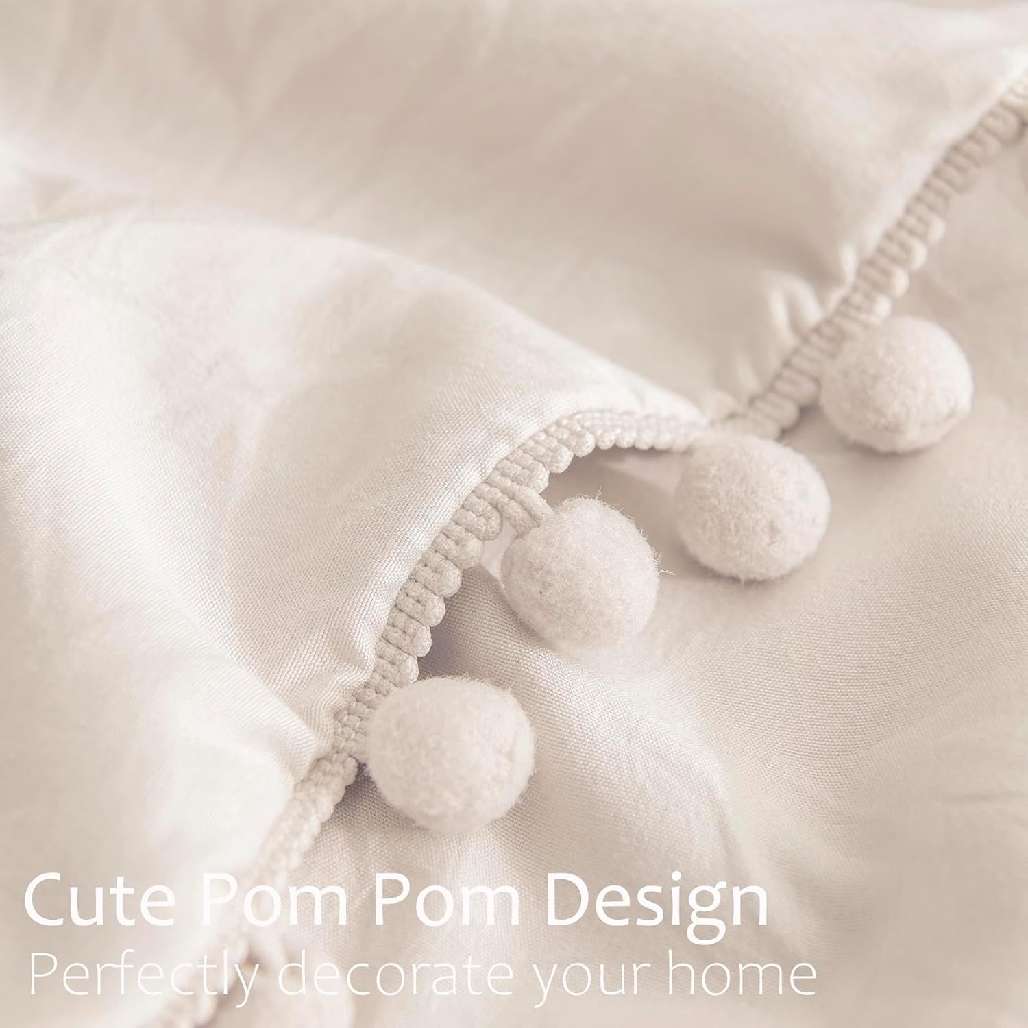 MOVE OVER Beige Gray Pillowcases Standard Set of 2 Cream Gray Pom Pom Pillow Covers Queen Size Soft Washed Microfiber Linen Gray Pillow Cases Neutral Style Beige Pillow Covers for Room Decor