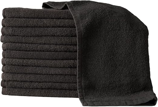 HMF MHF Brand Premium Black 100% Cotton-16x27 inch-Hand/Salon Terry Towels-16/S Ring Spun Ultra Soft Towels 12