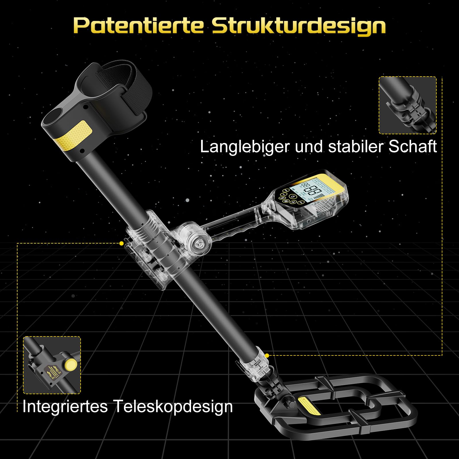 LOLARAN Metalldetektor Profi für Erwachsene Kinder, Gold Detektor Wiederaufladbare Lithiumbatterie Metallsuchgerät Pinpointer Kabelloser Einziehbarer Faltbarer Metalldetektor Wasserdicht