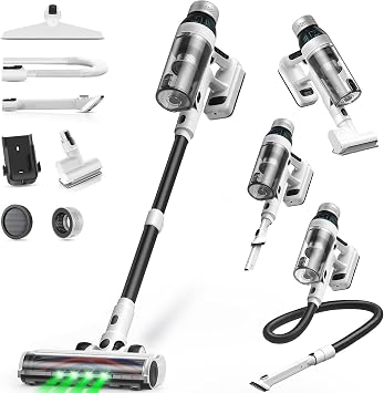Cordless Vacuum Cleaner, 55Mins Vacuum Cleaners for Home, 15-in-1 Self-Standing Stick Vacuum with LED Light, Anti-Tangle & Wall Mount Charge, Lightweight Vacuum for Hard Floors Carpets Pet Hair
