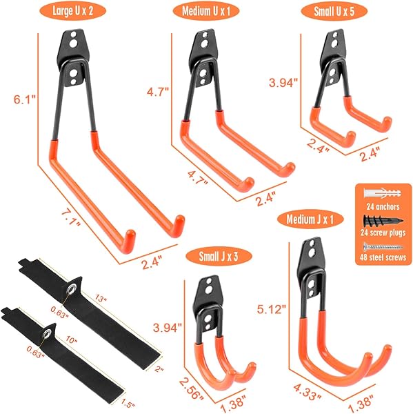 Remiawy Garage Hooks Heavy Duty 14 Pack, Steel Garage Storage Hooks, Tool Hangers for Garage Wall Utility Wall Mount Garage Hooks and Hangers with Anti-Slip Coating for Garden Tools, Ladders, Bulky Items in use