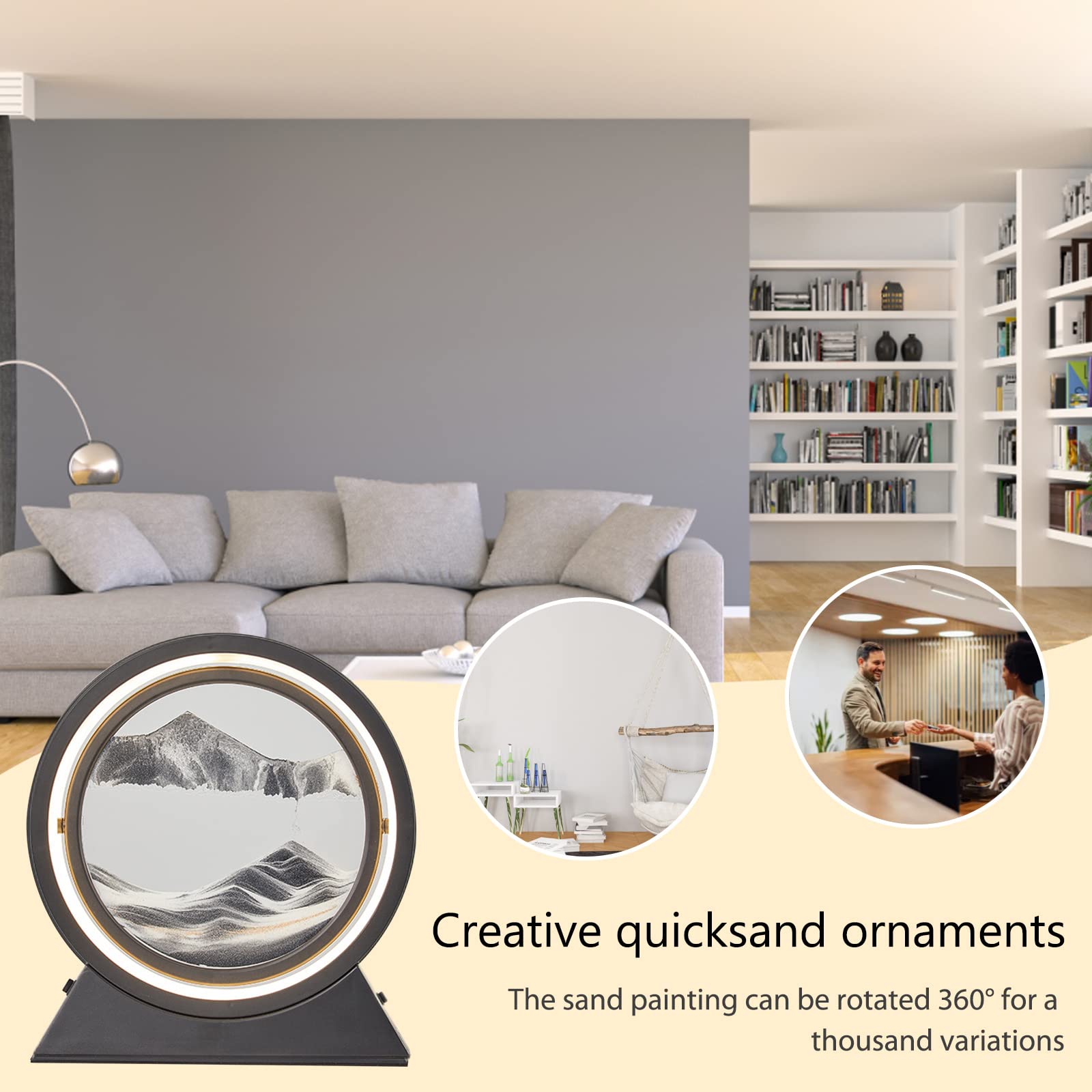 DKIIL NOIYB Immagine artistica con sabbia mobile, pittura artistica con sabbia, decorazione con movimento liquido, paesaggio di sabbia 3D in profondità del mare, pittura a sabbia rotonda in vetro,