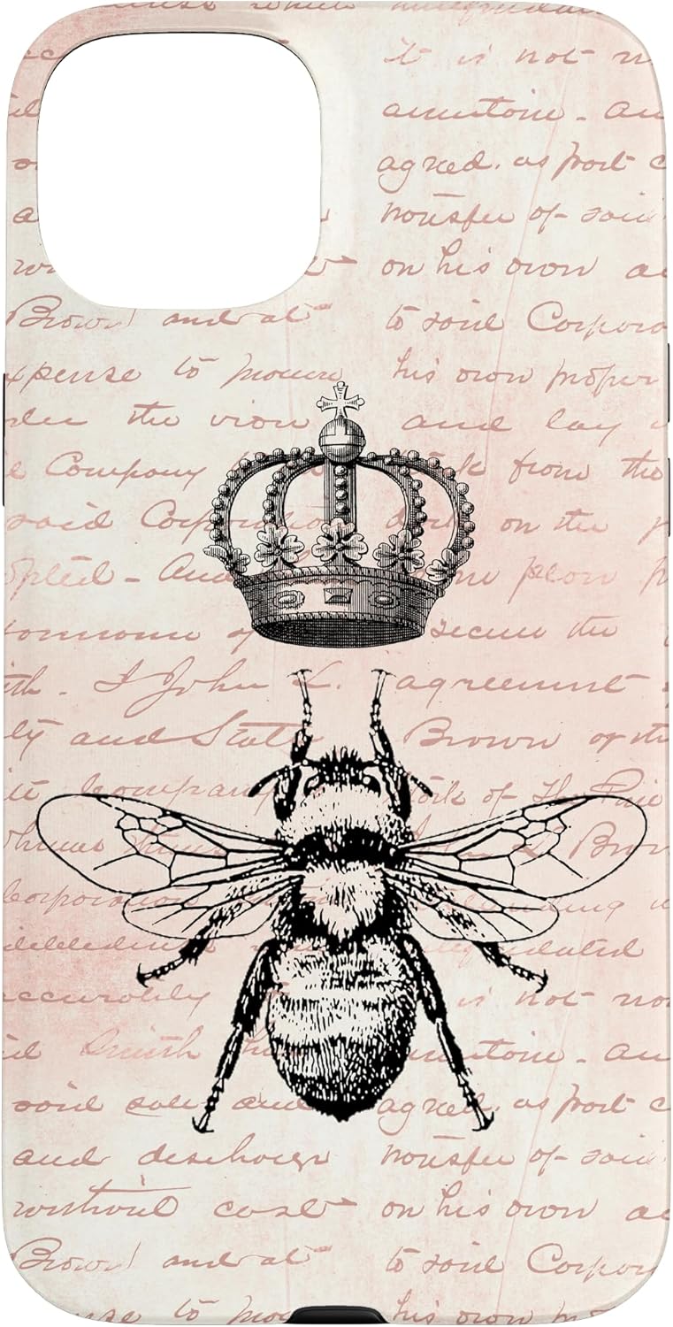 Queen Bee Cute Bumble Bees Lover Rose Vintgage Pattern Case for iPhone 16