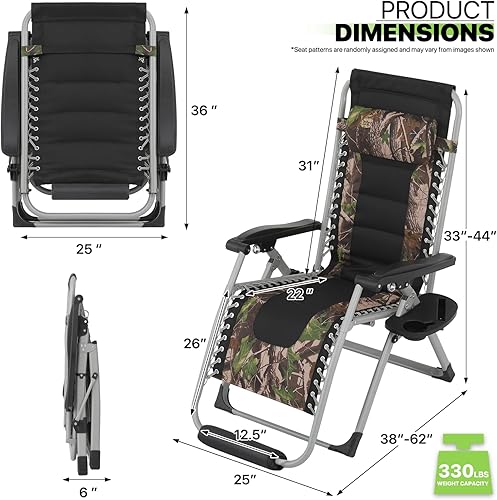 Miniatura 3 de Magshion Juego de 2 sillas de gravedad cero para interiores con cojín, silla reclinable de 25 pulgadas, sillas reclinables plegables antigravedad