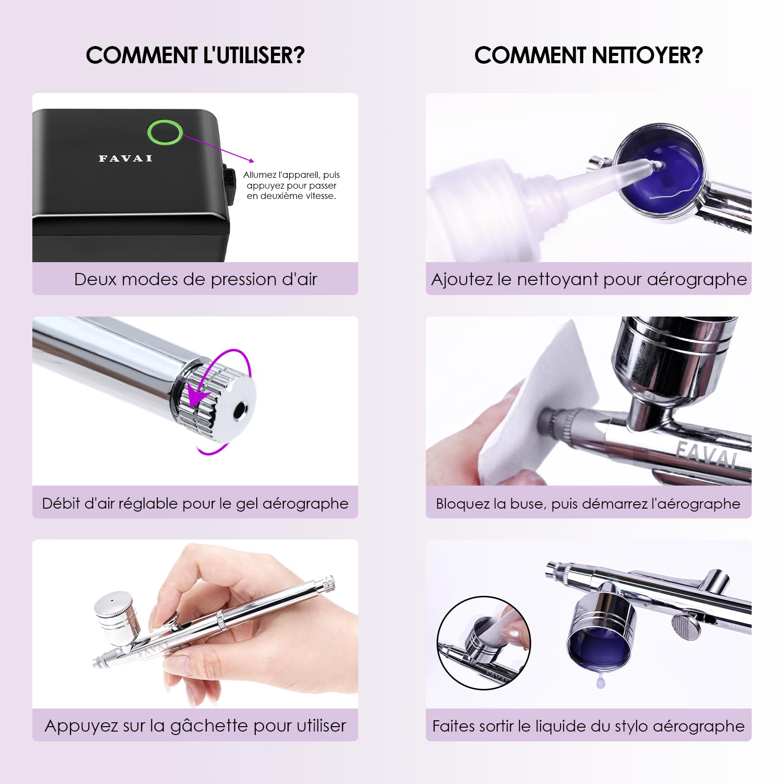 FAVAI Kit Aérographe, Compresseur d’Aérographe Mini Portable Pression Réglable, Rechargeable Haute Précision Compresseur d’Aérographe, Cosmétiques, Stylisme, Peinture (Rose)