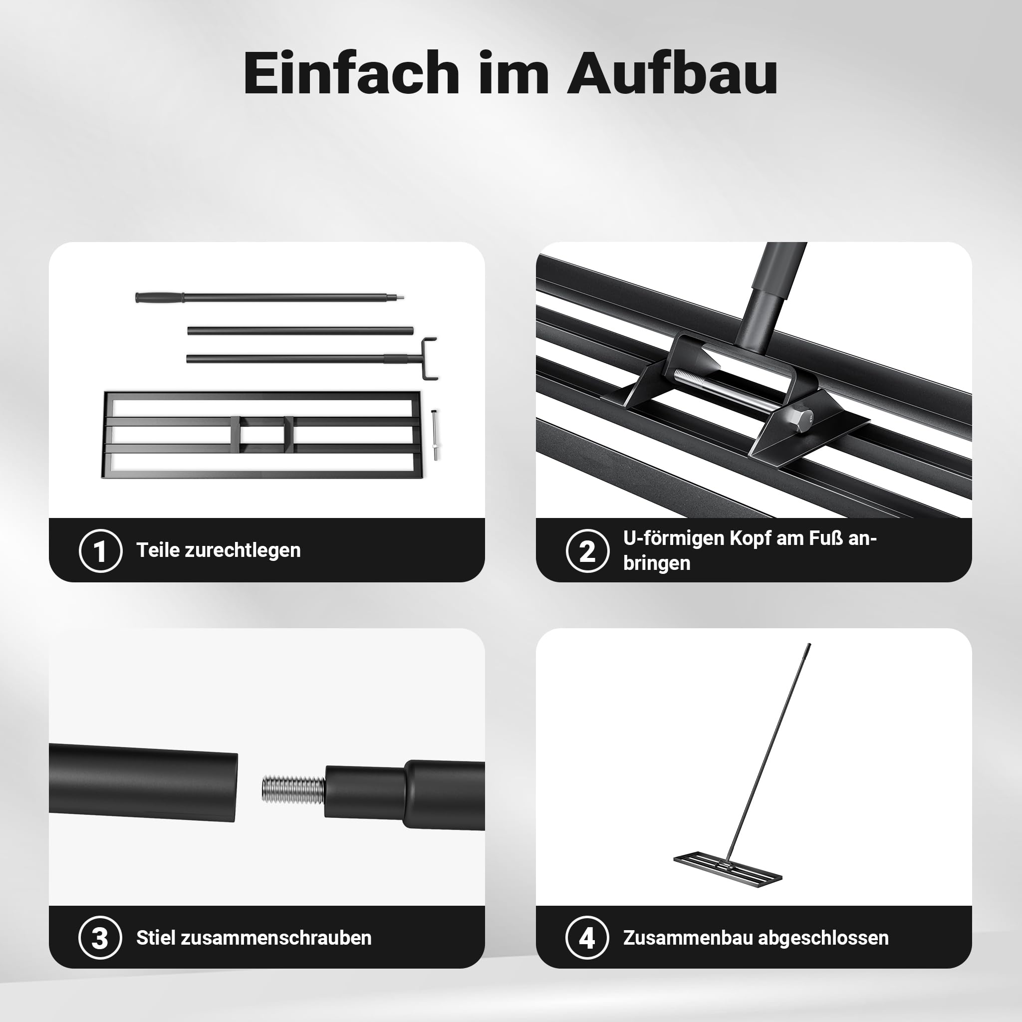 Wiltec Aluminium Rasenrakel 91,4 x 25,4 cm mit 2 m Stiel Gartengerät