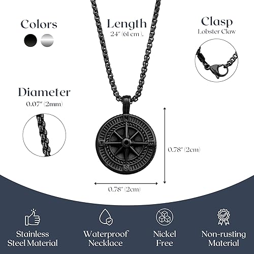 Miniatura 3 de Spear Pendant Necklace For Men - Handmade Necklace Combined With A Spear Pendant And Black Cubic Zirconia - Stainless Steel Necklace For Men  24"