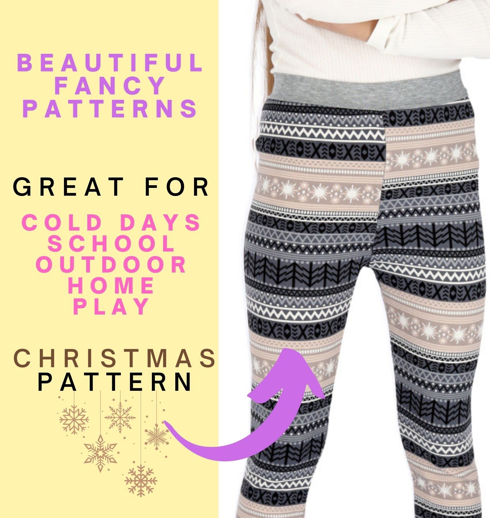 hi!mom Dziewczęce bardzo grube spodnie świąteczne ciepłe legginsy zimowe spodnie termiczne futro wewnątrz dzieci z podszewką polarową pluszowe przytulne spodnie świąteczne wzory jednolite kolory na co