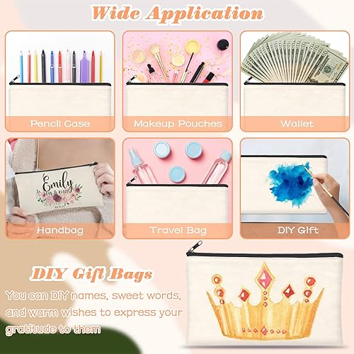 Vista 77 de ZeeDix Bolsa de lona, bolsa de cosméticos multiusos con cremallera, bolsa de lona con cremallera para manualidades, bolsas de maquillaje en blanco