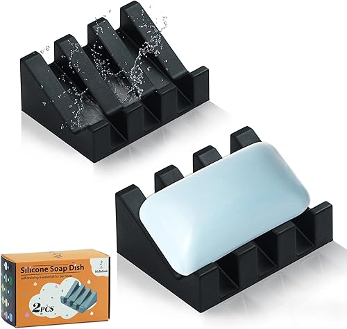 Miniatura 15 de Jabonera de silicona para barra de jabón para ducha, baño, bandeja de secado de cascada autodrenante, mantiene las barras de jabón limpias y fáciles