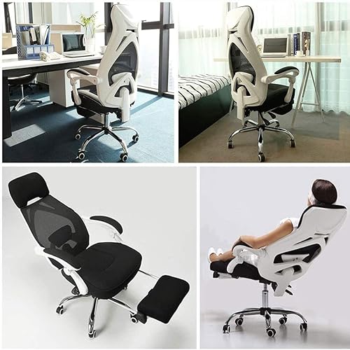 Miniatura 3 de Silla de oficina de malla transpirable con soporte lumbar ergonómico ajustable, silla de escritorio giratoria negra con reposabrazos y reposacabezas