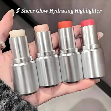 Highlighter Make-Up Stick, Champagne-Peach Shimmer, Silver Case, 1-Pack