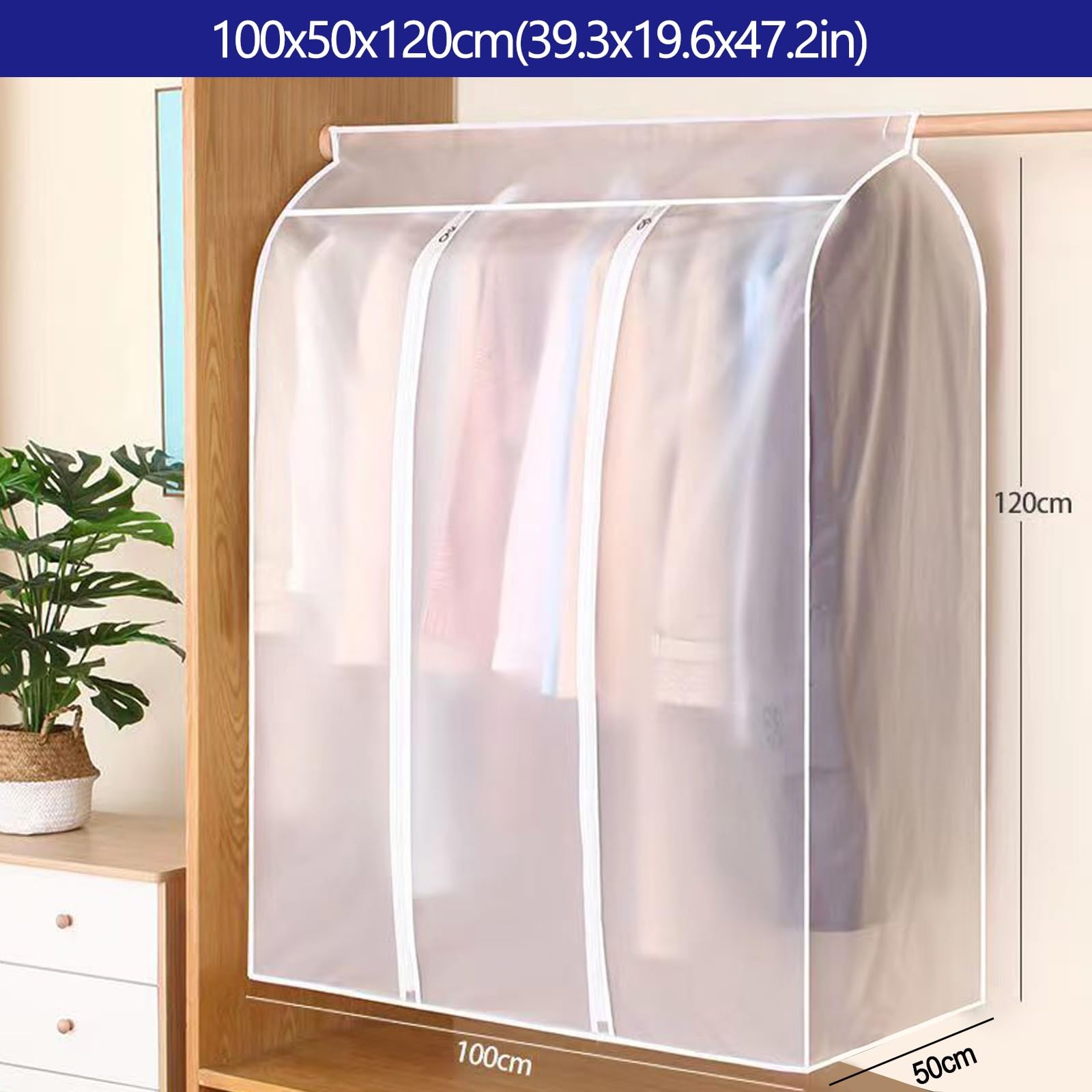 YEQING Set di 2 Copriabiti da Armadio, Copriabiti Antipolvere per Armadio, Trasparenti Copri Abiti da Armadio con Cerniera Completa(100x50x120cm)