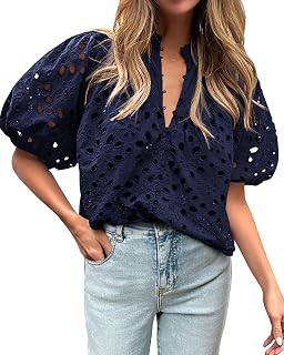 BTFBM Puff Sleeve Eyelet Womens Blouses Dressy