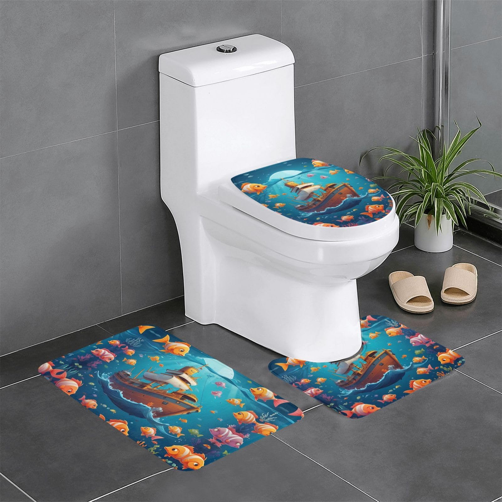 Alfombras de baño con estampado de peces para decorar el tocador familiar 1