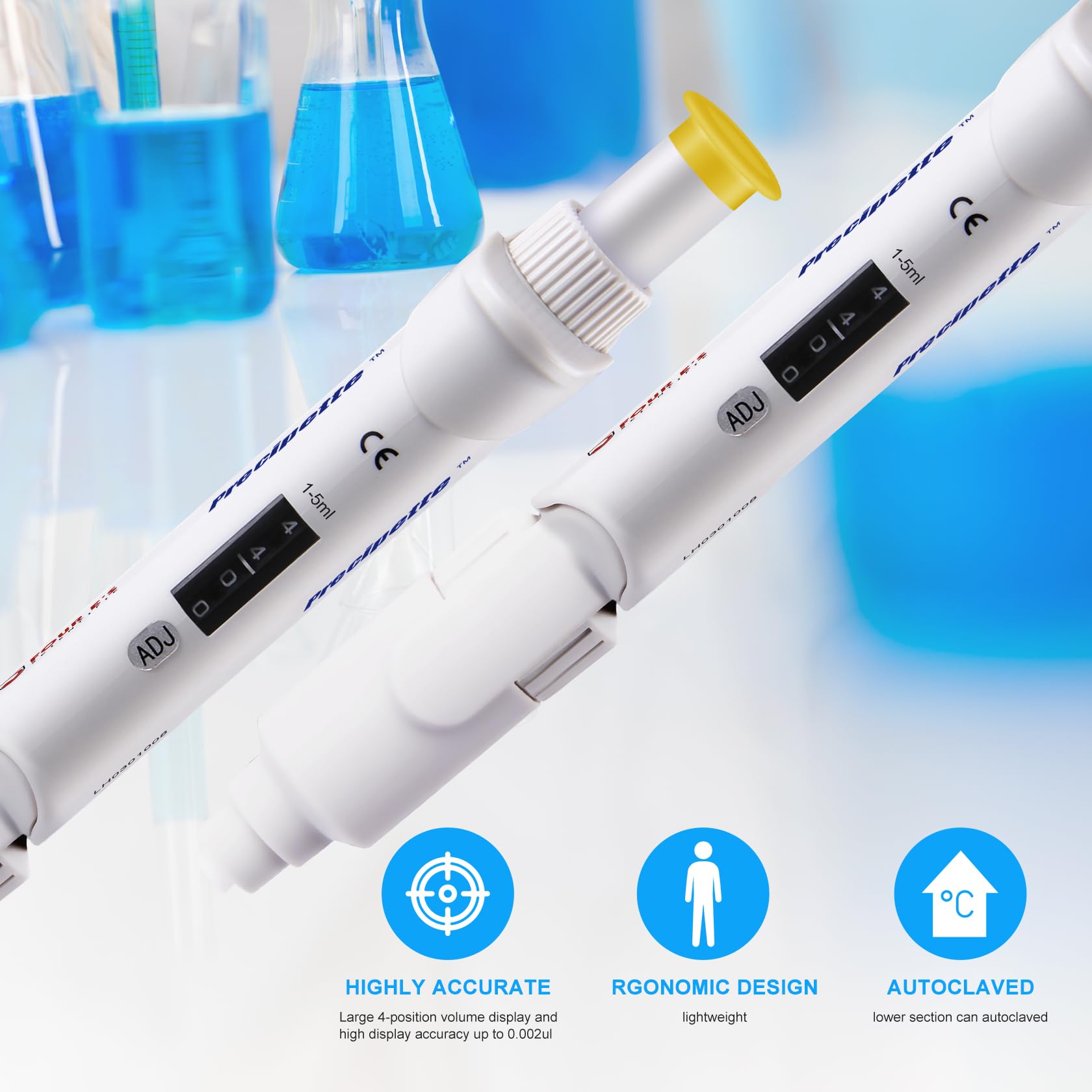 Micropipeta de alta precisión de 1 a 5 ml, pipeta de un solo canal de volumen ajustable de 5 ml, pipeta de líquido manual para laboratorio y escuela científica