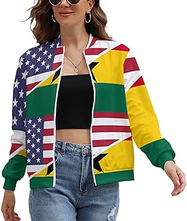 U.S.A. Ghana Flag Women's Casual Jacket Lightweight Bomber Jackets Coats Fall Outerwear Windbreaker