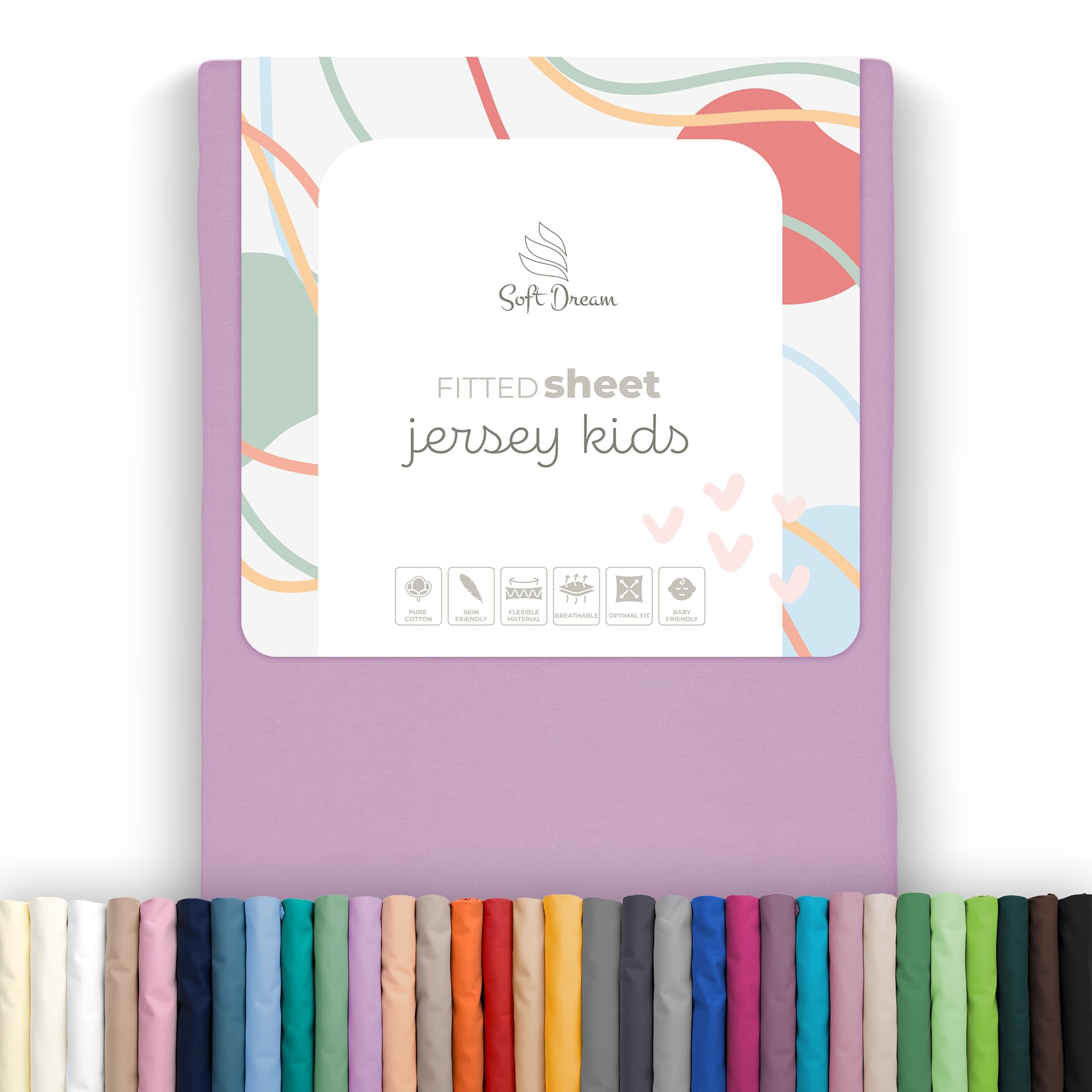 Soft Dream Fitted Sheet 80 x 200 cm Purple - 100% Combed Cotton Jersey - Premium Quality - Fitted Sheet for Cot Junior Bed - OekoTex Certified - Made in EU - 80 x 200 cm Purple