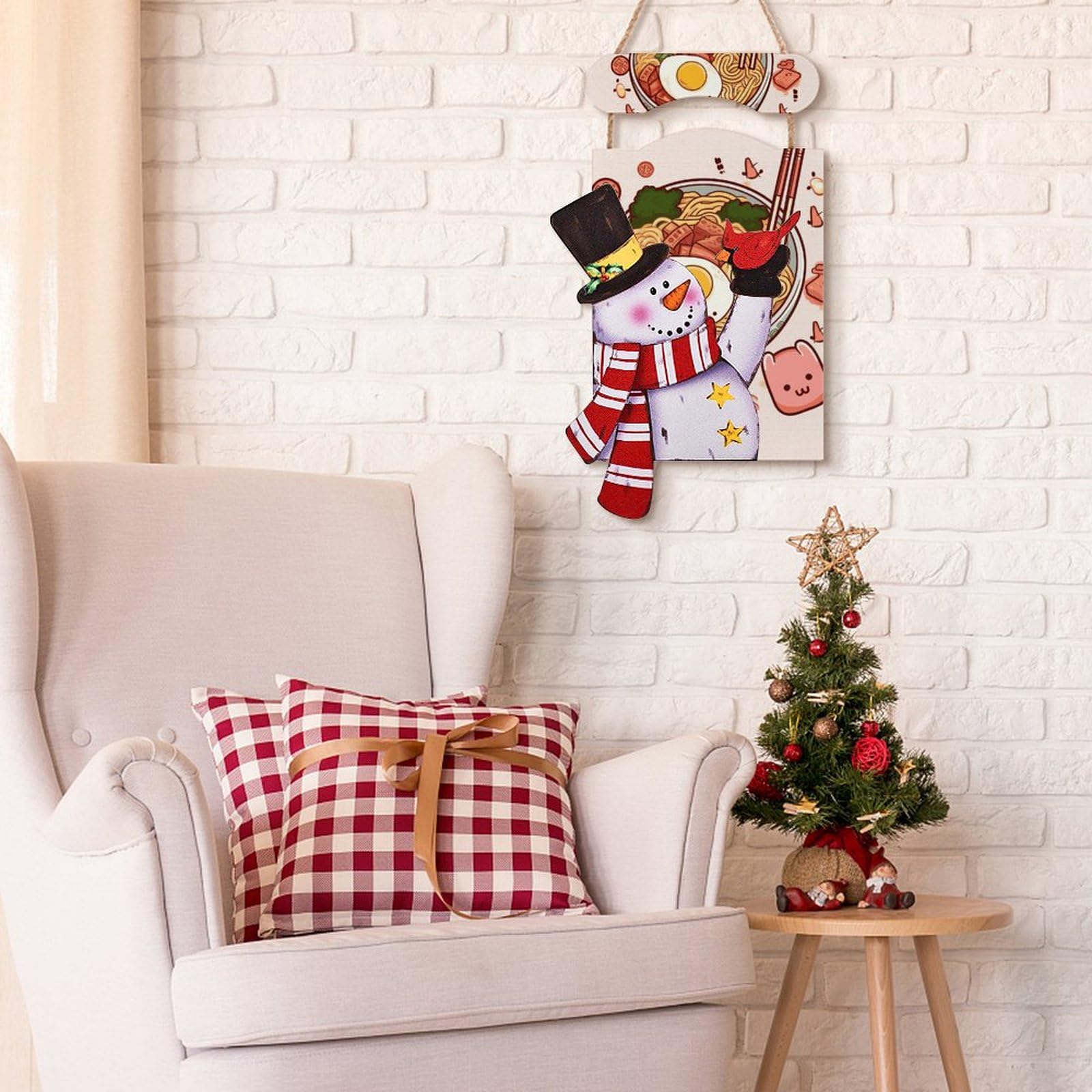 VFKLT Pittura da appendere con pupazzo di neve di Natale, in legno, decorazione invernale, deliziosa decorazione natalizia da parete