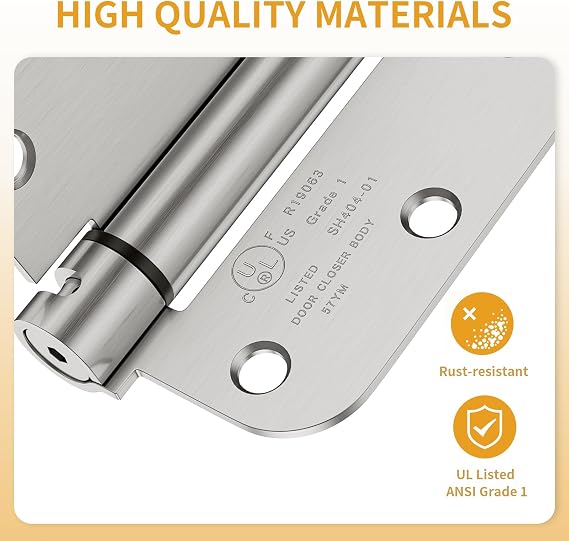 Luxbaro 2 Pack Self Closing Door Hinges 3.5 Inch, Adjustable Tension | Spring Loaded Door Hinges for Garage/Front/Back Doors, 5/8'' Radius Corners, Fit Left/Right Hand Doors, UL Listed