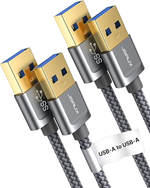 JSAUX USB 3.0 A Male to Male cable, [2-pack/1M+2M] 5Gbps SuperSpeed Data Transfer Cable Gold Plated Compatible for External Hard Drive, Blu-ray, Printer,Camera,DVD, etc-Grey