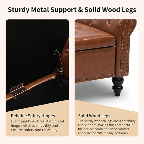 Miniatura 49 de Banco otomano de almacenamiento con brazos, banco de lino para dormitorio, banco de almacenamiento con botones para entrada, sala de estar, pasillo,