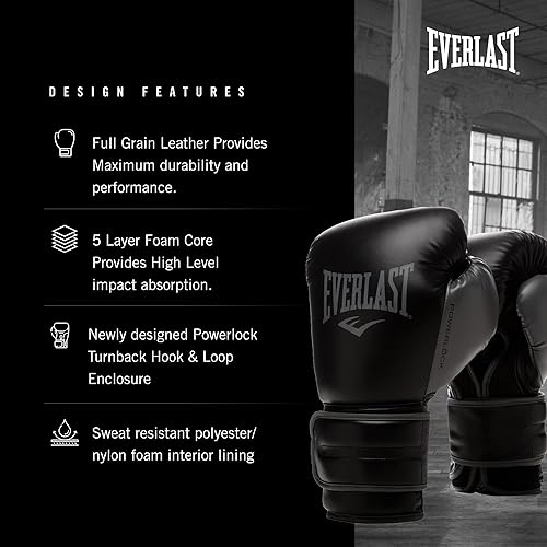 Vista 3 de Everlast Powerlock 2 Hook & Loop Boxing Gloves Fight Training Gloves Hook and Loop with Durable Hand & Wrist Support Heavy Bag & Fitness