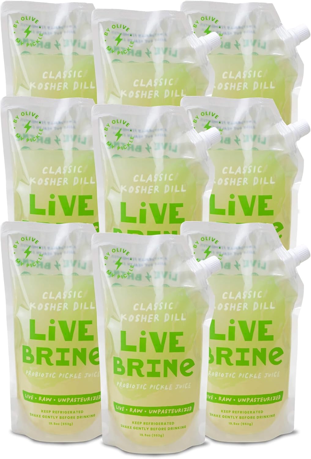 Olive My Pickle Probiotic Pickle Juice 175.5 Ounces 9 Pack Bundle of LiveBrine