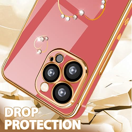 Miniatura 9 de Petitian Funda para iPhone 13 Pro Max, bonita funda de corazón con purpurina para iPhone 13 Pro Max, cubierta femenina chapada en oro para 13 Promax