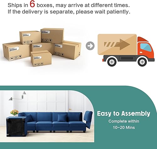 Miniatura 3 de Shintenchi Juego de sofá modular reversible, sofá convertible en forma de U de gran tamaño con otomanas, sofá cama de terciopelo con diván en forma