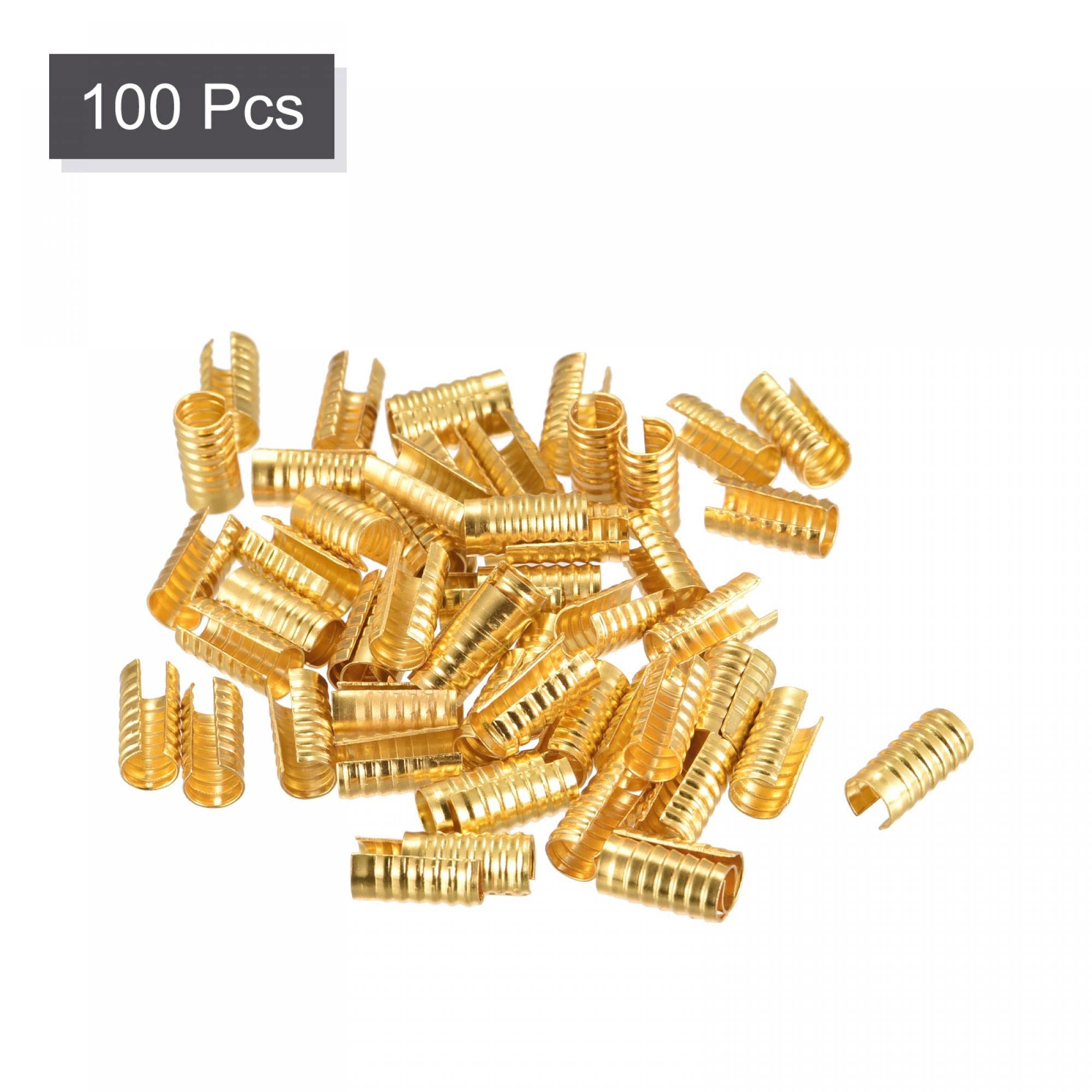 Uxcell Lot De 100 Pinces à Cordon En Cuir - 12,5 X 12,5 Mm - Pliables - Cylindrique - Pour Cordon, Pompons, Loisirs Créatifs - Doré Clair