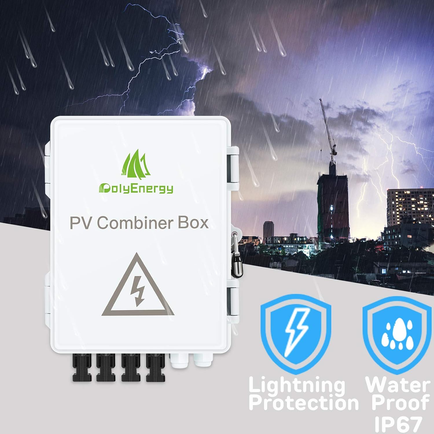 Crazy Clearance PolyEnergy PV Combiner Box 4 String With15A Rated Current Fuse, 63A Solar DC Breaker, Lightning Arreste and Solar Connector for On/Off Grid Solar Panel System Solar Panel Combiner Box