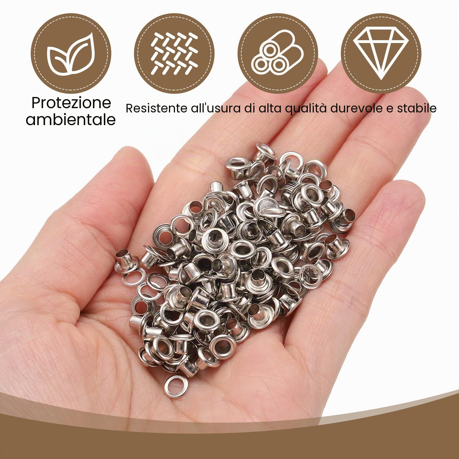 QUARKZMAN 50Set Occhielli per Teloni 3mm 1/8" Occhiello Strumento Metallici in Ottone con Rondelle per Tende in Tessuti Cinture in Pelle Scarpe Borse Fai Da Te, Argento