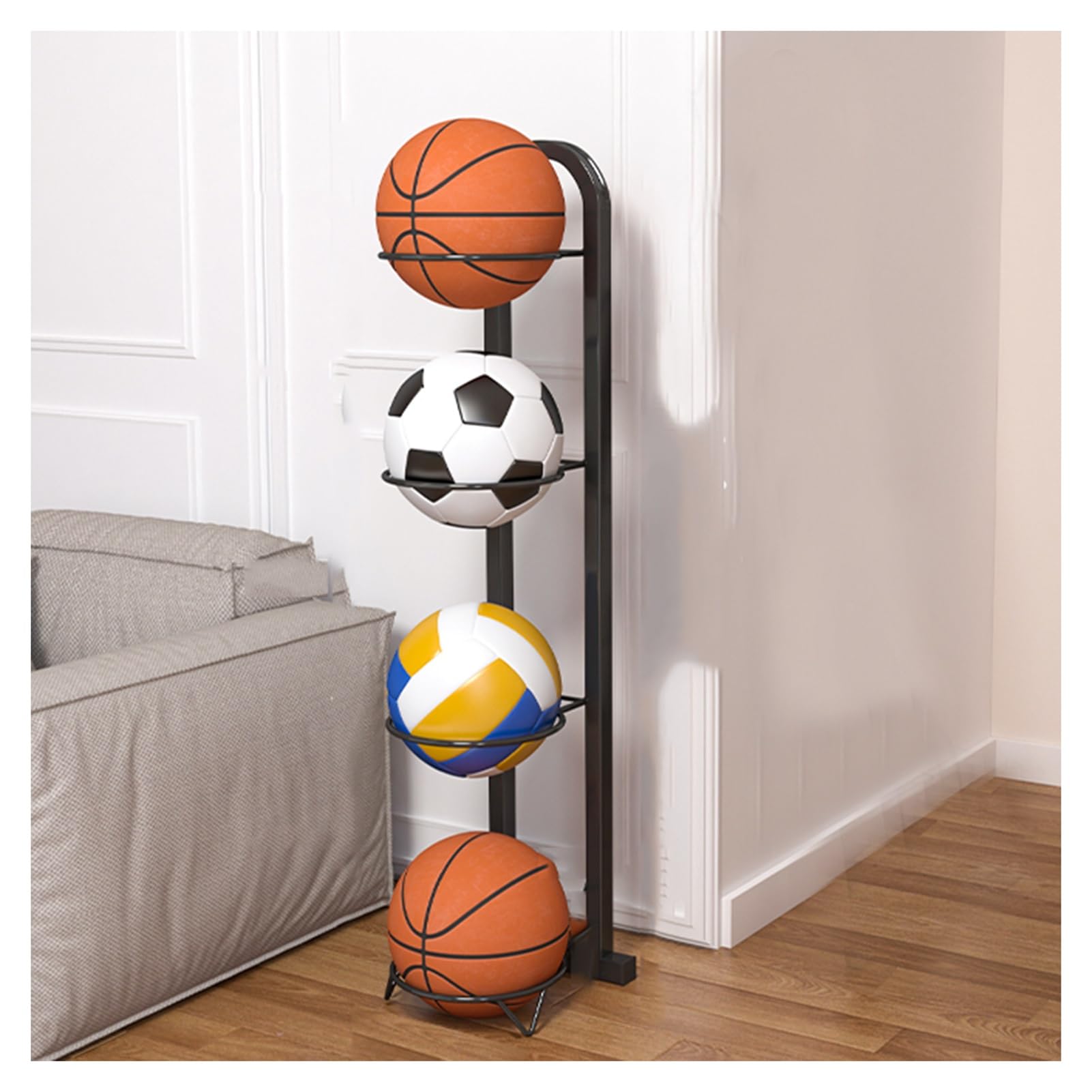 Ballaufbewahrungsregal, Aufbewahrungsregal for Sportbälle, Ballhalter for Basketball, Fußball, Volleyball, Fußball, Garage, Fitnessstudio und Schule(Black,23.5x100cm)