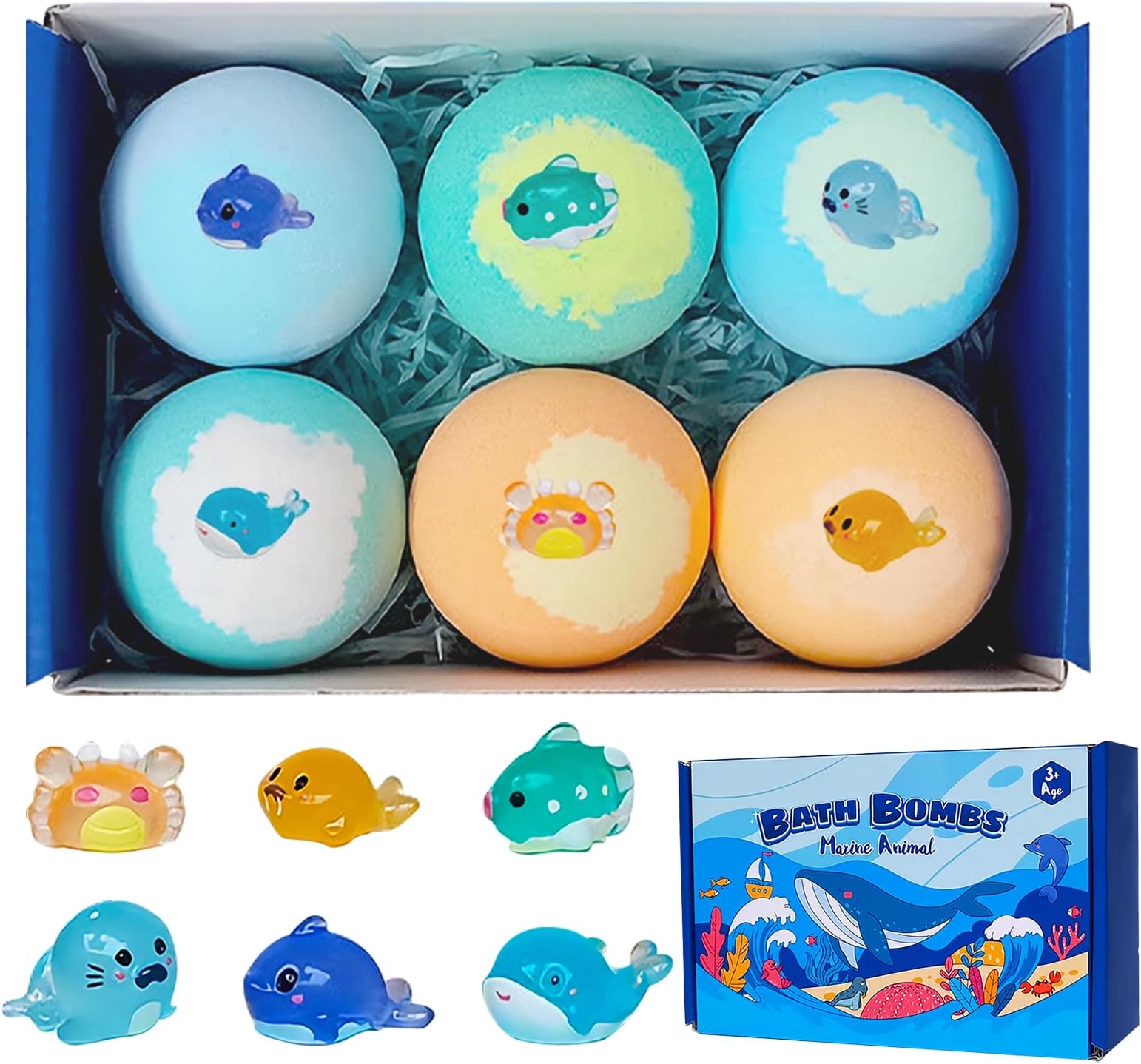 6 Pack Natural Bath Bombs with Mega Bubbles & Surprise Inside Animal Bulk Easter Basket Stuffers Organic All Natural Bath Bombs Gift Set Skin-Friendly Bathing Bath Fun Magic Bath Bombs Birthday Gift