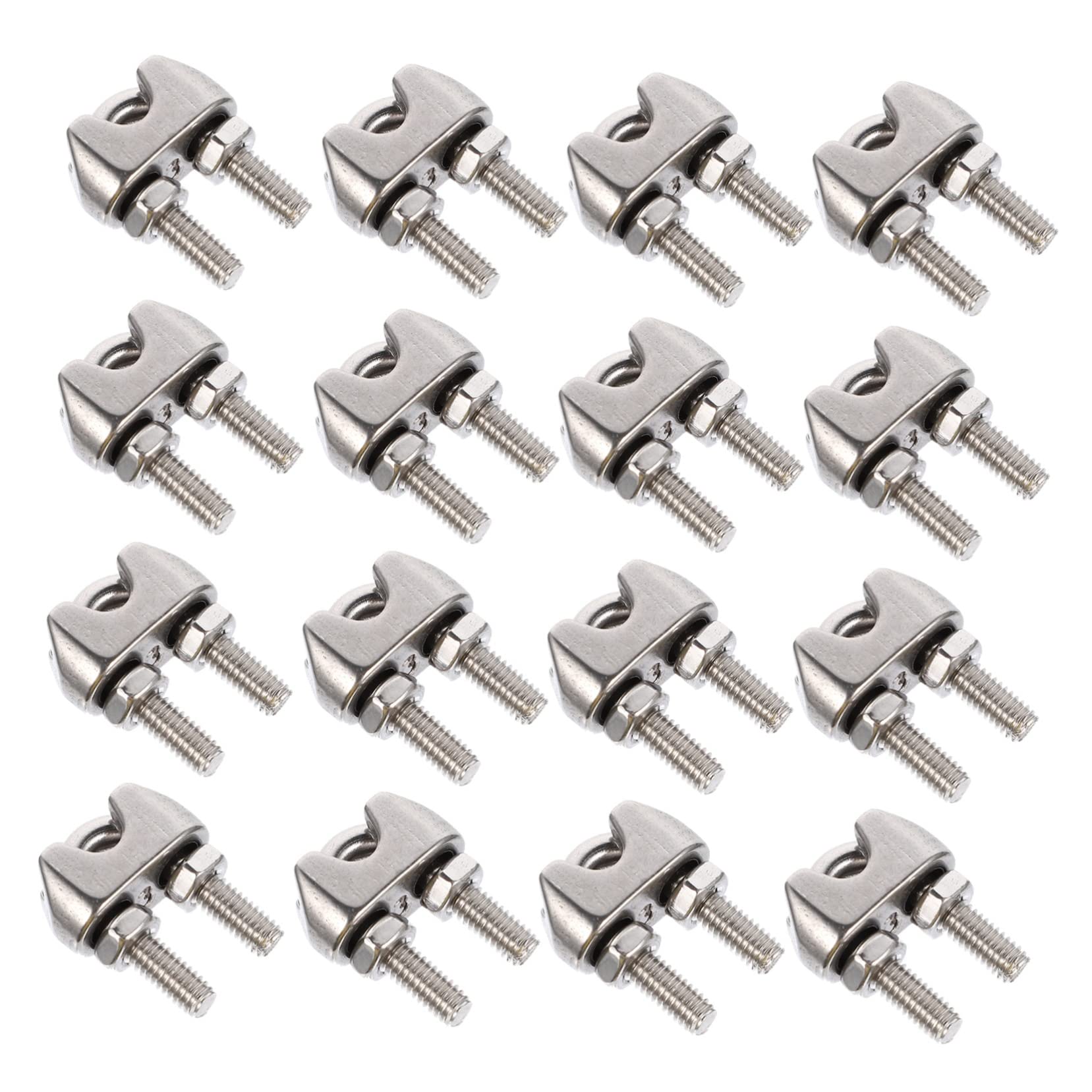 VILLFUL 16pcs Wire Rope Chuck U Type Clamps U Clamp for Rope U Shaped Wire Rope Clamp Cable Clamps Wire Rope u Shape Clamp Electrical Cable Steel Cable Clips Riggs Stainless Steel Silver