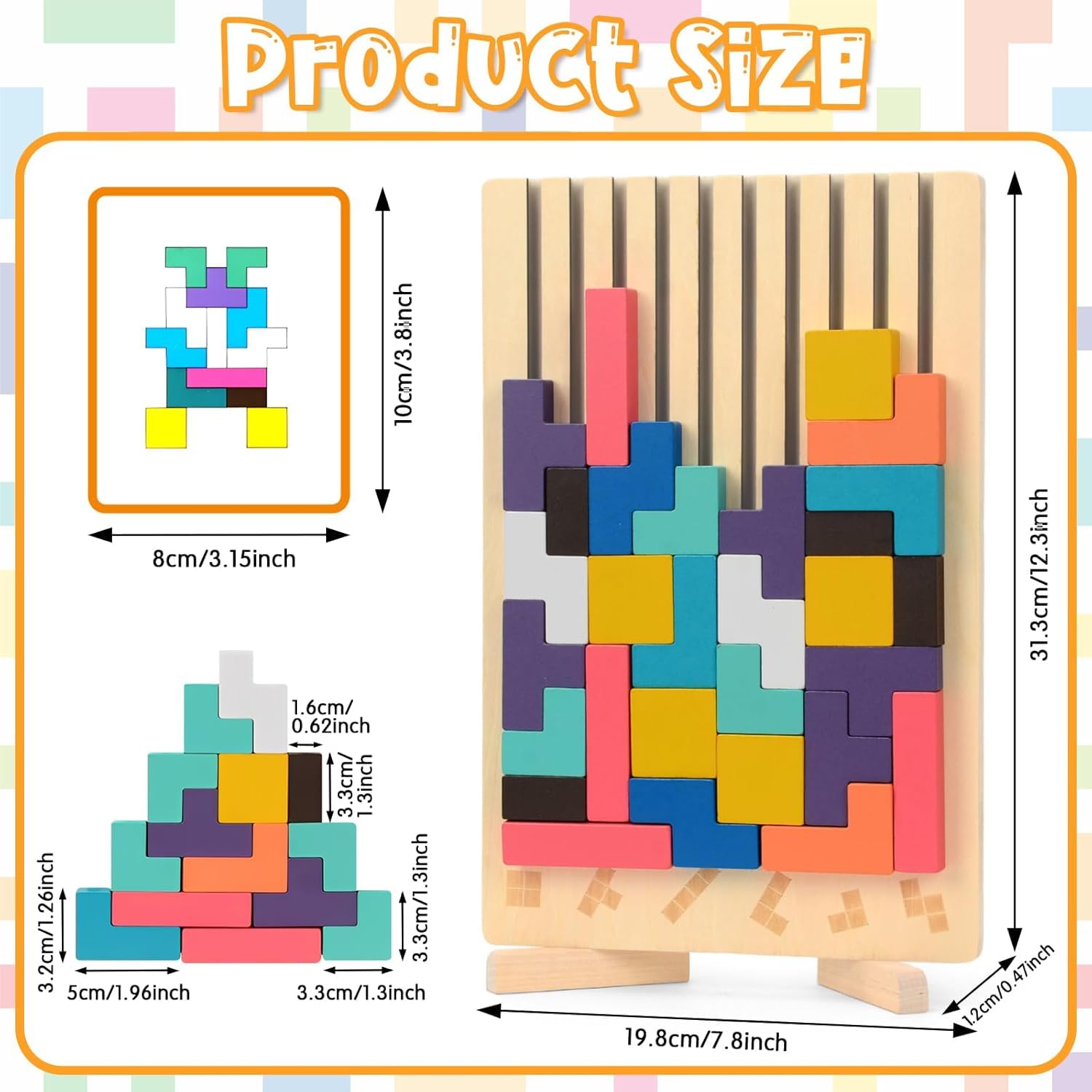 Juego De Tetris De Madera Montessori – 42 Bloques Geométricos De Colores Con 10 Tarjetas De Doble Cara, Rompecabezas 3D Para Niños De 3 A 6 Años