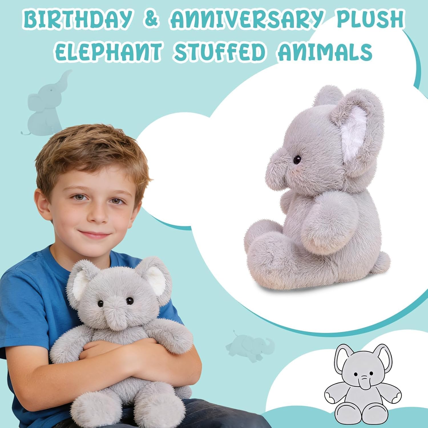Elephant Stuffed Animal Plush - 16 Inch Cute Grey Elephant Plush Throw Pillow Toy, Huggable Stuffed Animal Toy Easter Gifts for Kids & Adults (0.66 lbs)