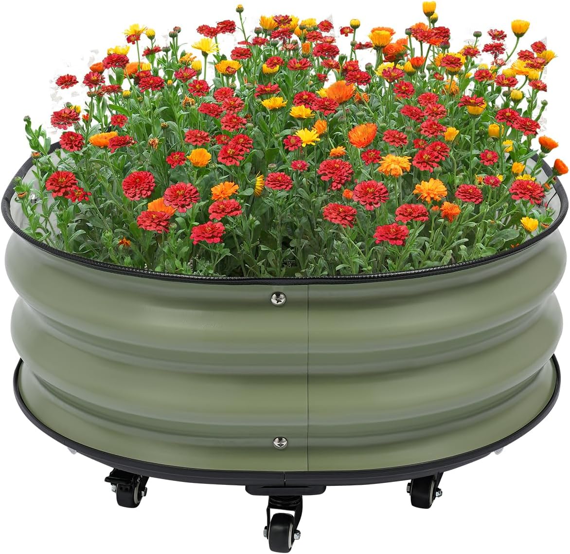 12" Tall, 23.6" Metal Raised Bed Garden Bed Kit with 9 Wheels, Planter Raised Garden Boxes Outdoor, Metal Raised Garden Beds for Flowers, Vegetables, Herbs