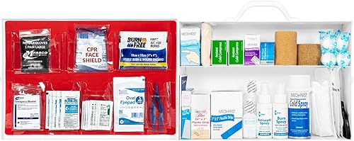 Miniatura 8 de MFASCO Kit de primeros auxilios para restaurante OSHA Clase A 2021, caja de plástico con goma sellada, incluye vendajes azules y suministros para el