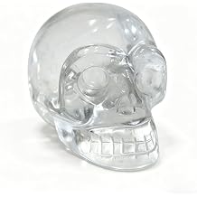 2 Inch Crystal Skull Handmade Carved Statue, Natural Stone Skull Figurine for Home Office Art Room Decoration, Reiki Healing Chakra Ornament for Halloween Gift 2-inch Skull Head White Crystal