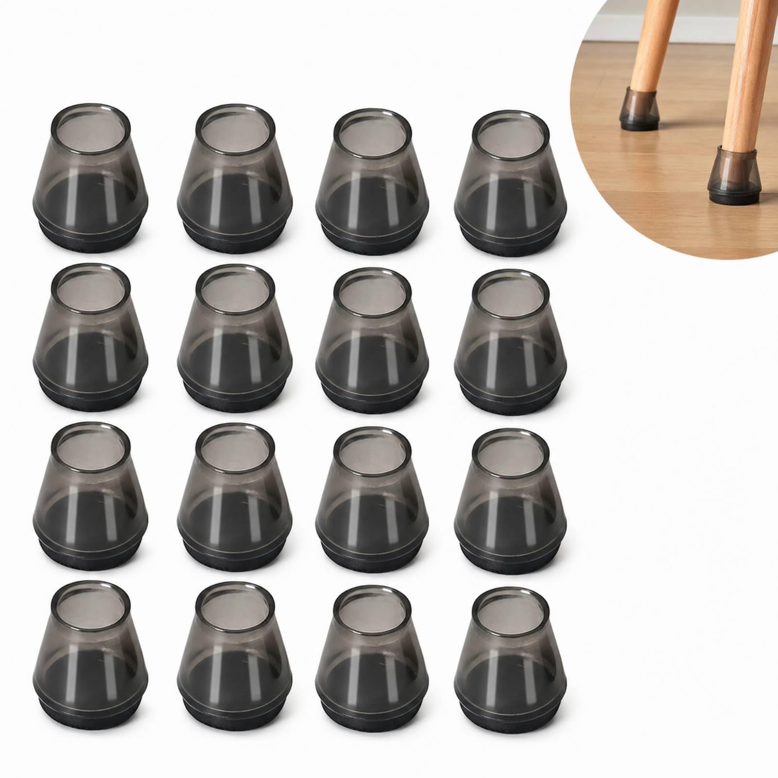 JADUFHU 16 Pack Black Medium TPR Chair Leg Floor Protectors